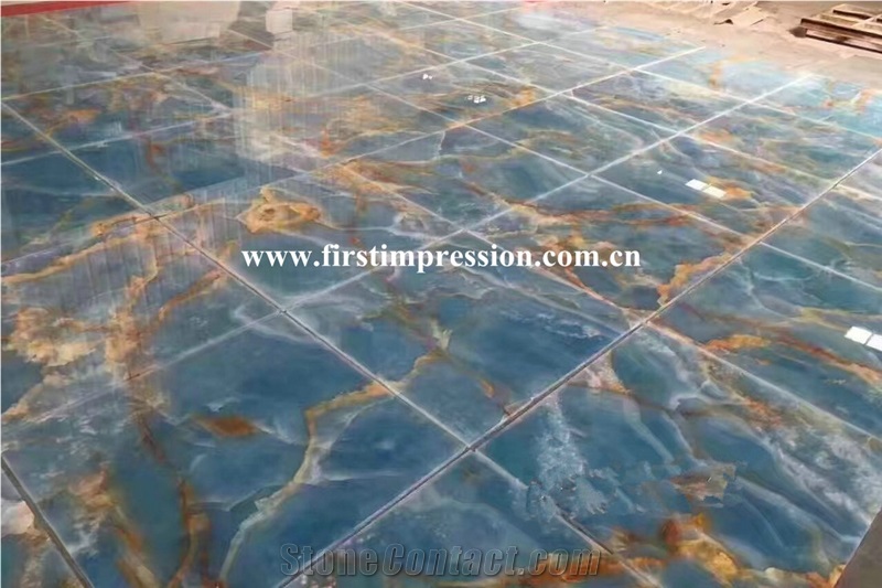 Luxury High Quality & Best Price Blue Onyx Slabs & Tiles/New Polished Blue Onyx Floor Covering Tiles/Beautiful Blue Onyx Big Slabs