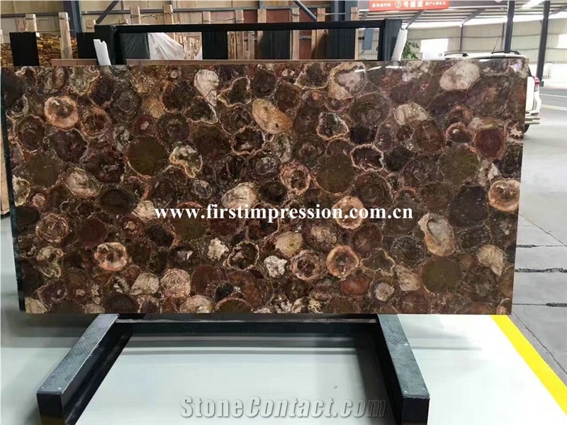 New Polished Brown Petrified Wood(Round Wood)/Semiprecious Stone Slab&Customized/Semi Precious Stone Slab for Wall Cladding&Flooring/Semi-Precious Stone Panel/Interior Decoration Gemstone Slabs