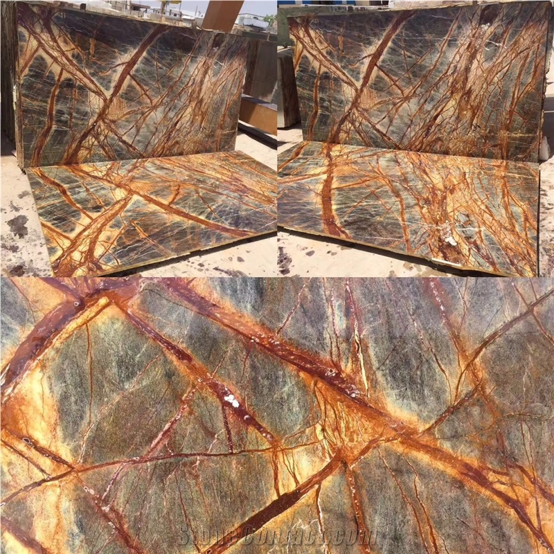New Rain Forest Gold Marble Slabs/Wall & Floor Covering/Skirting/Rain Forest Gold/Tropical Rain Forest Gold,Bidasar/Bidaser Brown/Rainforest Gold/Bosque Brown/India Yellow Marble Big Slab