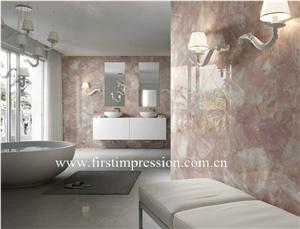 Pink Crystal Gemstone Home Decoration /Pink Crystal Interior Design/Crystal Pink Gemstone Wall Tiles