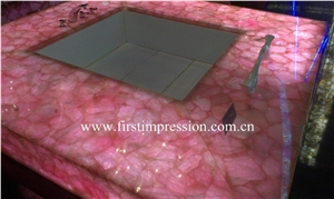 Pink Crystal Gemstone Home Decoration /Pink Crystal Interior Design/Crystal Pink Gemstone Wall Tiles