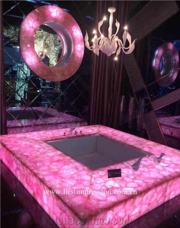 Pink Crystal Semi Precious Stone Panels /Crystal Pink Gemstone Slabs/Pink Precious Stone Wall Panel/Backlit Pink Crystal for Home Decoration/Pink Crystal Wall Tiles