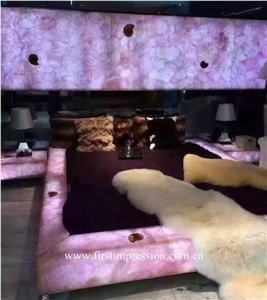 Pink Crystal Semi Precious Stone Panels /Crystal Pink Gemstone Slabs/Pink Precious Stone Wall Panel/Backlit Pink Crystal for Home Decoration/Pink Crystal Wall Tiles