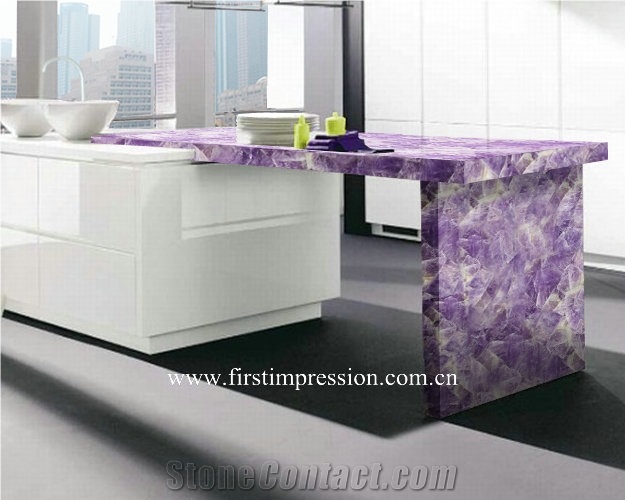 Purple Crystal Gemstone Bathroom Design ,Amethyst Semiprecious Backlit,Lilac Semi Precious Stone Wall Panel & Tiles,Violet Precious Stone Bathroom Ideas,Purple Crystal Tathroom Flooring