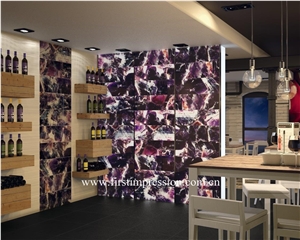 Purple Crystal Gemstone Bathroom Design ,Amethyst Semiprecious Backlit,Lilac Semi Precious Stone Wall Panel & Tiles,Violet Precious Stone Bathroom Ideas,Purple Crystal Tathroom Flooring