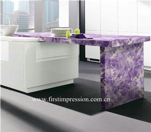 Purple Crystal Kitchen Bar Top Backlit, Lilac Crystal Semiprecious Stone Kitchen Worktops ,Violet Semi Precious Countertops,Purple Crystal Gemstone Countertops