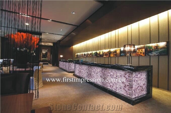 Purple Crystal Kitchen Bar Top Backlit, Lilac Crystal Semiprecious Stone Kitchen Worktops ,Violet Semi Precious Countertops,Purple Crystal Gemstone Countertops