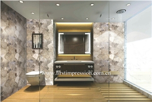 Smoke Crystal Bathroom Design,Grey Quartz Bathroom Wall Tiles,Grey Semiprecious Bath Ideas,Semiprecious Stone Bathroom Flooring,Grey Quartz Gemstone Slab& Tiles