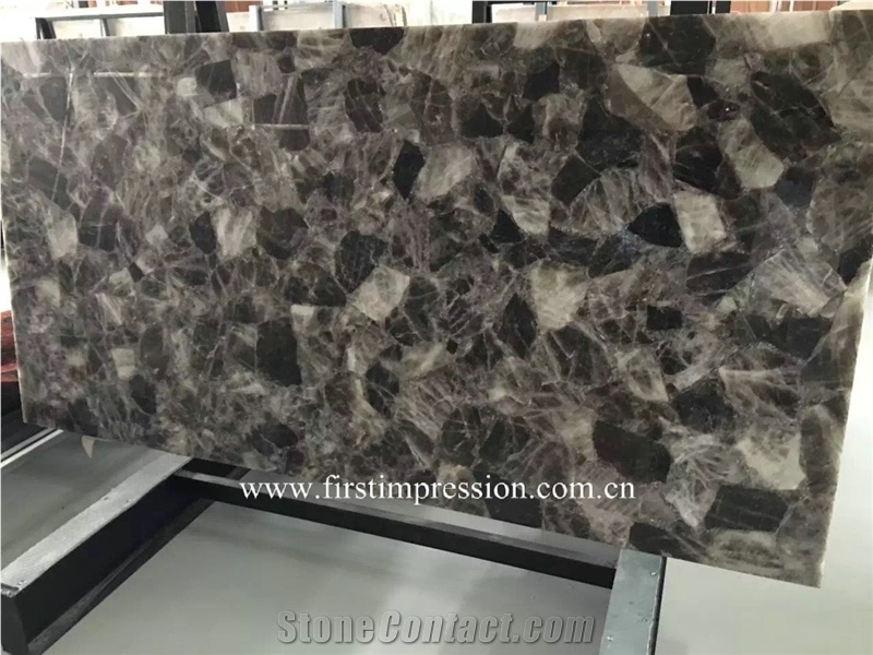 Smoke Crystal Bathroom Design,Grey Quartz Bathroom Wall Tiles,Grey Semiprecious Bath Ideas,Semiprecious Stone Bathroom Flooring,Grey Quartz Gemstone Slab& Tiles