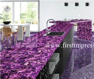 Violet Semi Precious Countertops,Purple Crystal Kitchen Bar Top Backlit, Lilac Crystal Semiprecious Stone Kitchen Worktops ,Purple Crystal Gemstone Countertops