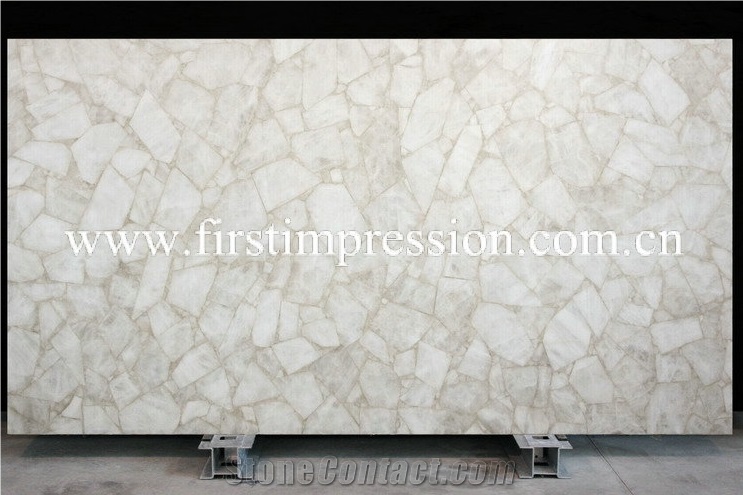 White Crystal Gemstone Slab Backlit /Luxury White Crystal Semi-Precious Stone Slab/White Semi Precious Stone Slab for Wall Panels/Precious Stone Panel/White Crystal Stone for Home Decoration