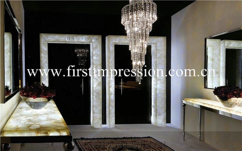 White Crystal Gemstone Slab Backlit /Luxury White Crystal Semi-Precious Stone Slab/White Semi Precious Stone Slab for Wall Panels/Precious Stone Panel/White Crystal Stone for Home Decoration