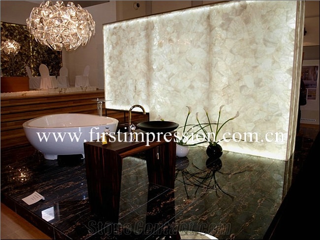 White Crystal Gemstone Slab Backlit/White Gemstone for Wall Panles/ White Luxury Gemstone /White Semi Precious Stone Tiles & Slab /Crystal White Slab /Crystal White Countertop