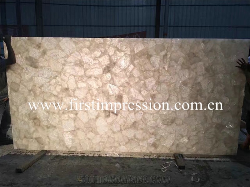 White Crystal Gemstone Slab/White Semi Precious Stone Slab for Wall Panels/Precious Stone Panel/White Crystal Stone for Home Decoration/White Crystal Gemstone Slab Backlit