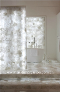 White Crystal Gemstone Slab/White Semi Precious Stone Slab for Wall Panels/Precious Stone Panel/White Crystal Stone for Home Decoration/White Crystal Gemstone Slab Backlit