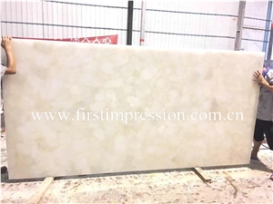 White Crystal Gemstone Slab/White Semi Precious Stone Slab for Wall Panels/Precious Stone Panel/White Crystal Stone for Home Decoration/White Crystal Gemstone Slab Backlit