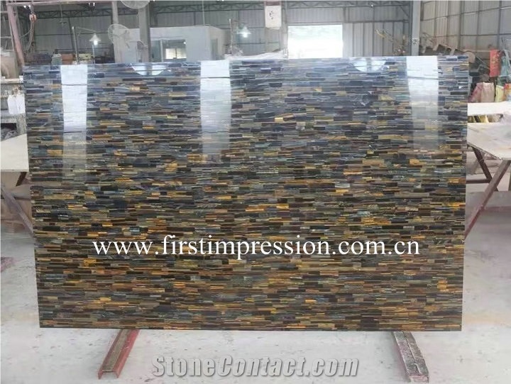 Yellow and Blue Tiger Eye Semiprecious Stone Slabs/Mixed Color Semi Precious Stone Panels/Multicolor Gemstone Slabs/Yellow Tiger Eye Interior Decoration/Blue Tiger Eye Gemstone Slabs and Tiles