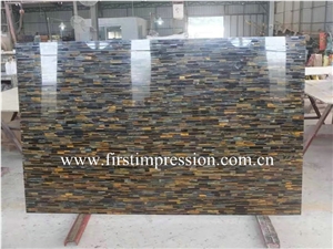 Yellow and Blue Tiger Eye Semiprecious Stone Slabs/Mixed Color Semi Precious Stone Panels/Multicolor Gemstone Slabs/Yellow Tiger Eye Interior Decoration/Blue Tiger Eye Gemstone Slabs and Tiles