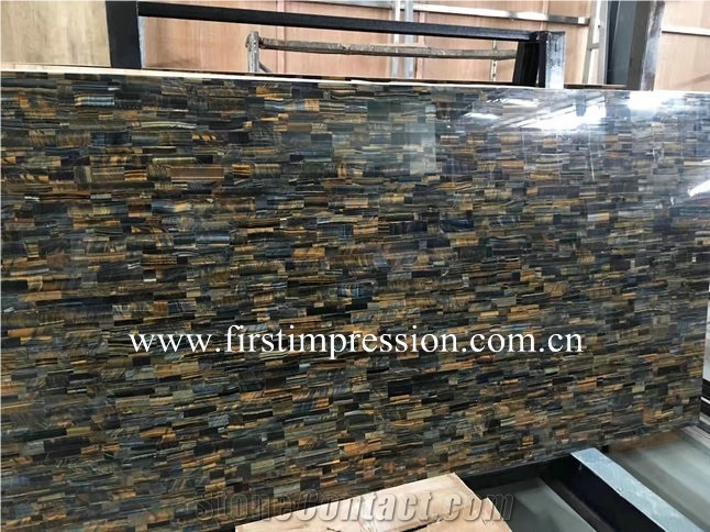 Yellow and Blue Tiger Eye Semiprecious Stone Slabs/Mixed Color Semi Precious Stone Panels/Multicolor Gemstone Slabs/Yellow Tiger Eye Interior Decoration/Blue Tiger Eye Gemstone Slabs and Tiles