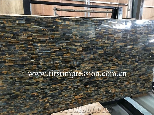 Yellow and Blue Tiger Eye Semiprecious Stone Slabs/Mixed Color Semi Precious Stone Panels/Multicolor Gemstone Slabs/Yellow Tiger Eye Semi Precious Stone /Blue Tiger Eye Gemstone Slabs & Tiles