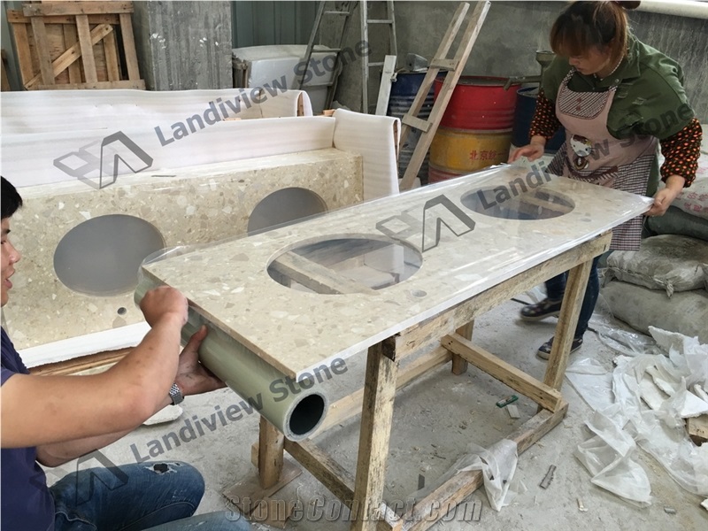Beige Terrazzo Vanity Tops, Terrazzo Tiles, Artificial Stone Vanity Tops