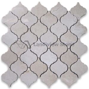 Cream Maarfil Medium Lantern Shaped Arabesque Baroque Mosaic Tiles