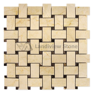 Cream Marfil Basket Weave Mosaic with Emperador Dark, Cream Marfil Mosaic