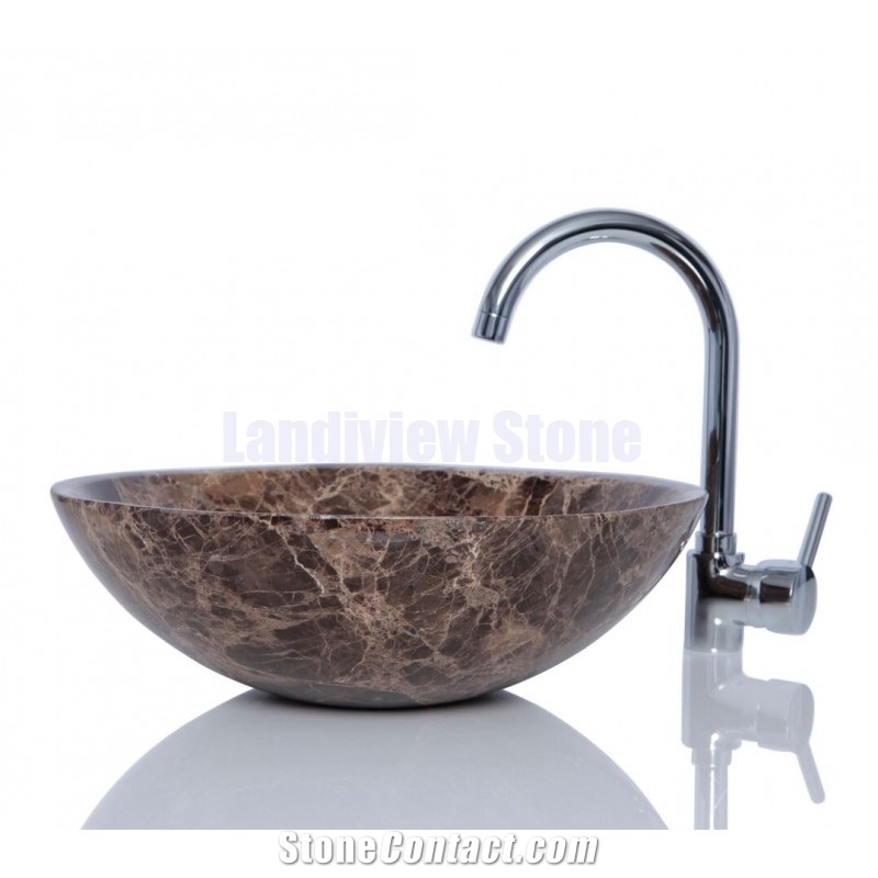 Emperador Dark Marble Round Wash Basin Sink