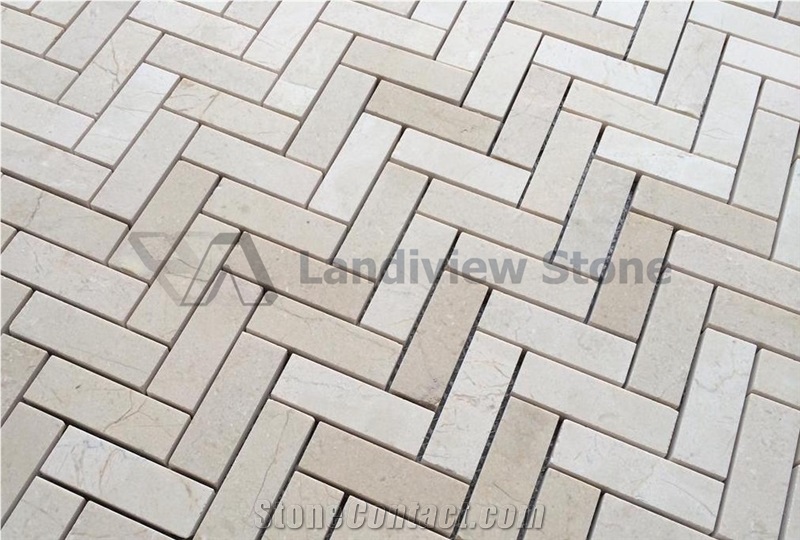 Herringbone Marble Mosaic, Herringbone Carrara Mosaic, Herringbone Cream Marfil Mosaic