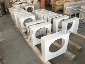 Quartz Vanity Tops, Pure White Quartz Vanity Tops, 45 Degree Mitred Cut
