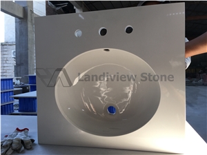 Quartz Vanity Tops, Pure White Quartz Vanity Tops, 45 Degree Mitred Cut