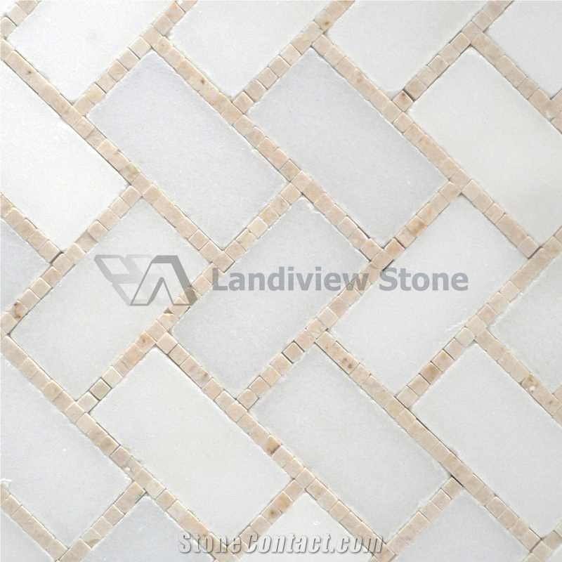 Thassos White Mosaic Polished, Microherringbone Tilery Cream Maril