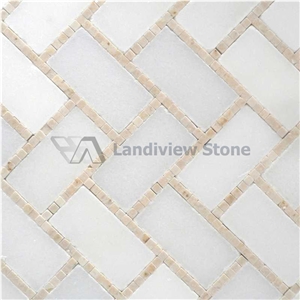Thassos White Mosaic Polished, Microherringbone Tilery Cream Maril Thassos White Mosaic Polished, Microherringbone Tilery Cream Maril