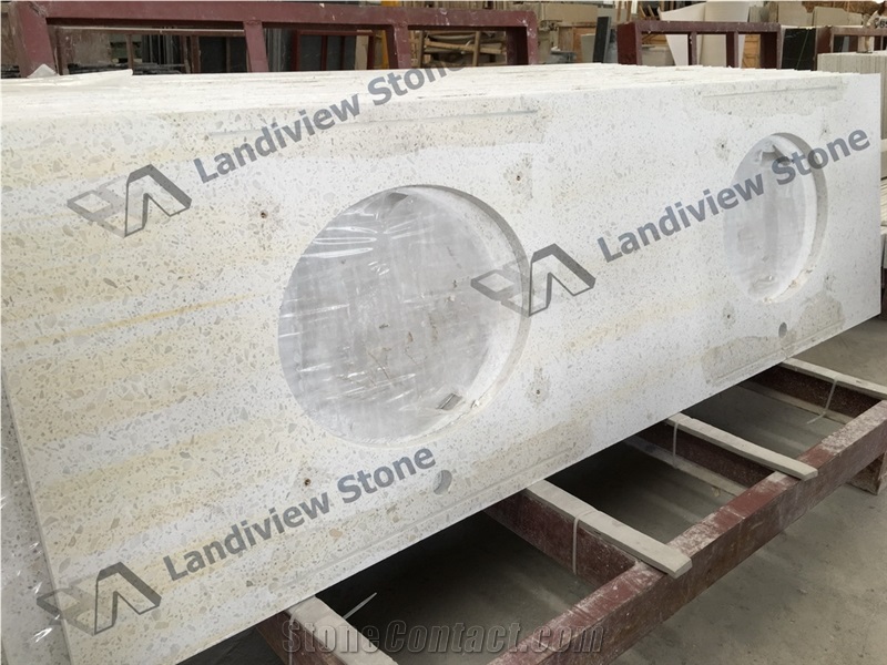 White Terrazzo Vanity Tops, White Terrazzo Tiles, Artificial Stone Vanity Tops