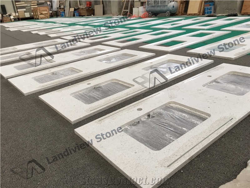 White Terrazzo Vanity Tops, White Terrazzo Tiles, Artificial Stone Vanity Tops