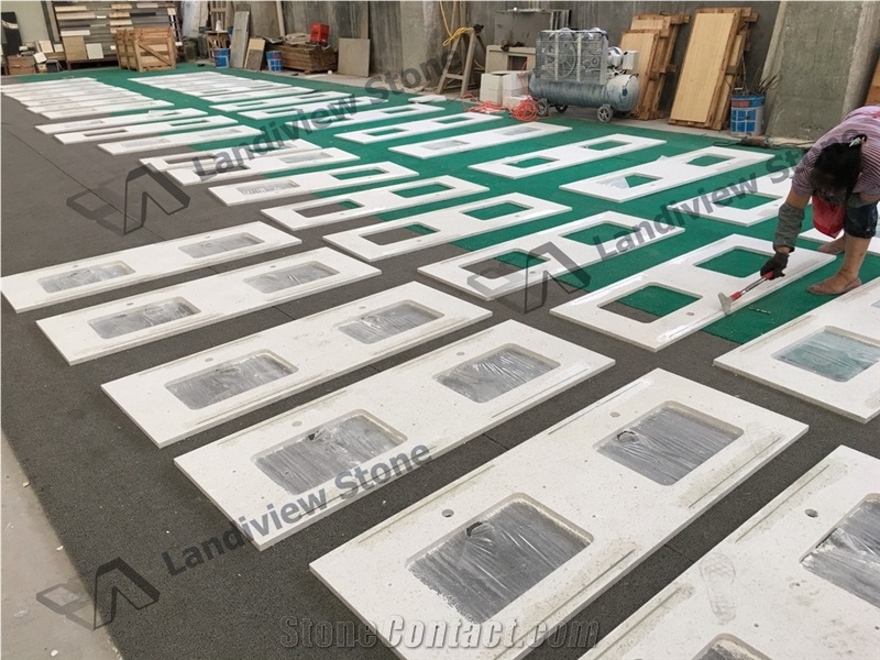 White Terrazzo Vanity Tops, White Terrazzo Tiles, Artificial Stone Vanity Tops