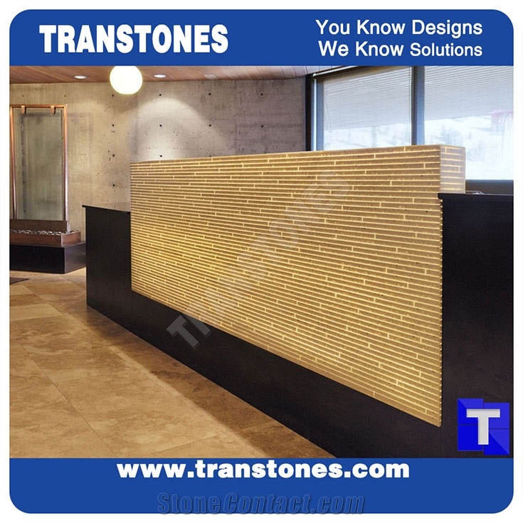 Antique Artificial Honey Onyx Panel Tiles for Translucent Backlit Hotel Reception Countertop,Consulting Top,Solid Surface Manmade Engineered Stone Worktop,Bench Tops,Transtones Customized