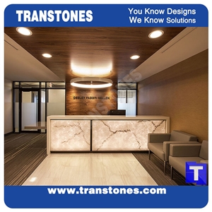 Artificial Engineered Stone Bianco Carrara White Marble Panel Reception Desk,Show Table,Translucent Backlit Stone Consulting Counter Top,Solid Surface Transtones Customzied