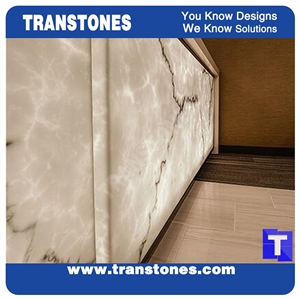 Artificial Engineered Stone Bianco Carrara White Marble Panel Reception Desk,Show Table,Translucent Backlit Stone Consulting Counter Top,Solid Surface Transtones Customzied
