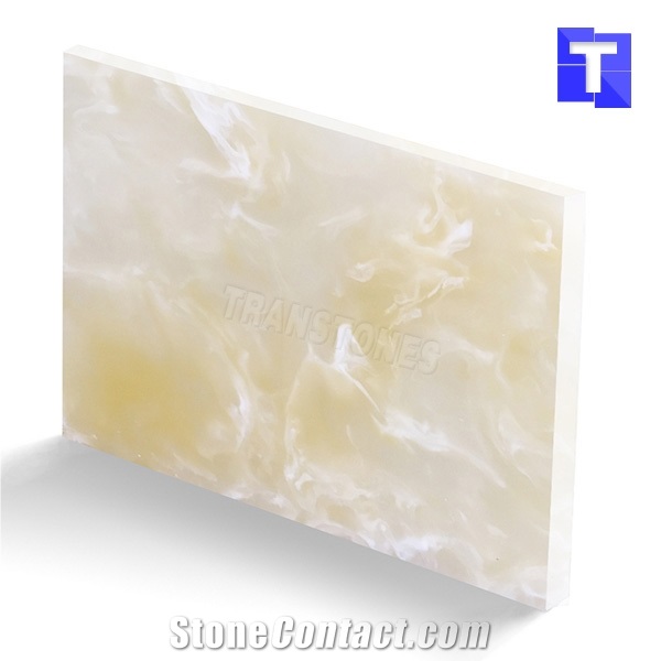 Artificial Golden White Marble Wall Panel Floor Tiles Solid Surface Glass Stone for Bar Tops,Reception Table Desk,Kitchen Counter Tops Design,Interior Engineered Alabaster Stone