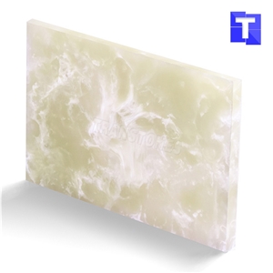 Artificial Golden White Marble Wall Panel Floor Tiles Solid Surface Glass Stone for Bar Tops,Reception Table Desk,Kitchen Counter Tops Design,Interior Engineered Alabaster Stone