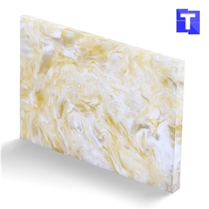 Artificial Golden White Marble Wall Panel Floor Tiles Solid Surface Glass Stone for Bar Tops,Reception Table Desk,Kitchen Counter Tops Design,Interior Engineered Alabaster Stone