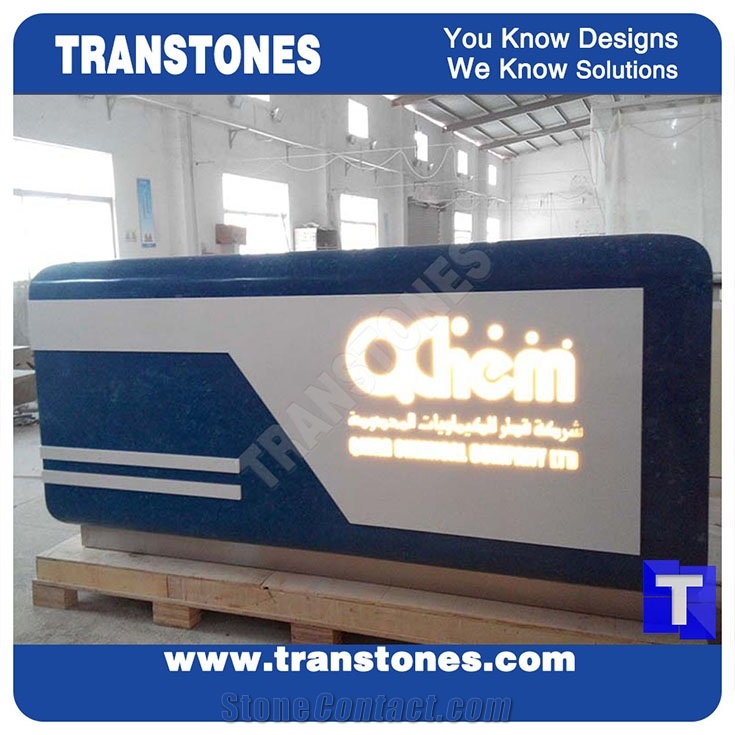 Black Quartz Artificial Marble Acrylic Stone Bar Tops,Office Reception Desk Table Design,Solid Surface Engineered Stone Lobby Counter Tops,Solid Surface Transtones Customized