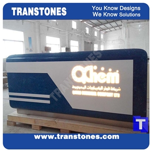 Black Quartz Artificial Marble Acrylic Stone Bar Tops,Office Reception Desk Table Design,Solid Surface Engineered Stone Lobby Counter Tops,Solid Surface Transtones Customized