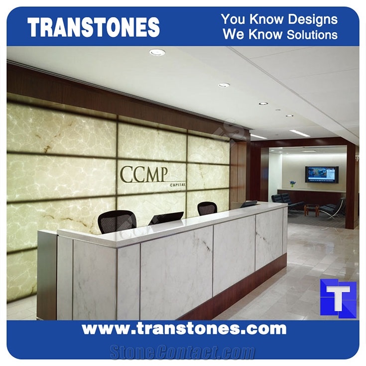 Good Price Artificial Bianco Carrara Marble Panel Reception Desk,Show Table,Translucent Backlit White Stone Consulting Counter Top,Engineered Stone Solid Surface Transtones Customzied