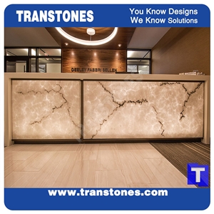 Good Price Artificial Bianco Carrara Marble Panel Reception Desk,Show Table,Translucent Backlit White Stone Consulting Counter Top,Engineered Stone Solid Surface Transtones Customzied