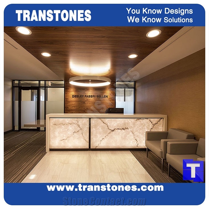 Good Price Artificial Bianco Carrara Marble Panel Reception Desk,Show Table,Translucent Backlit White Stone Consulting Counter Top,Engineered Stone Solid Surface Transtones Customzied