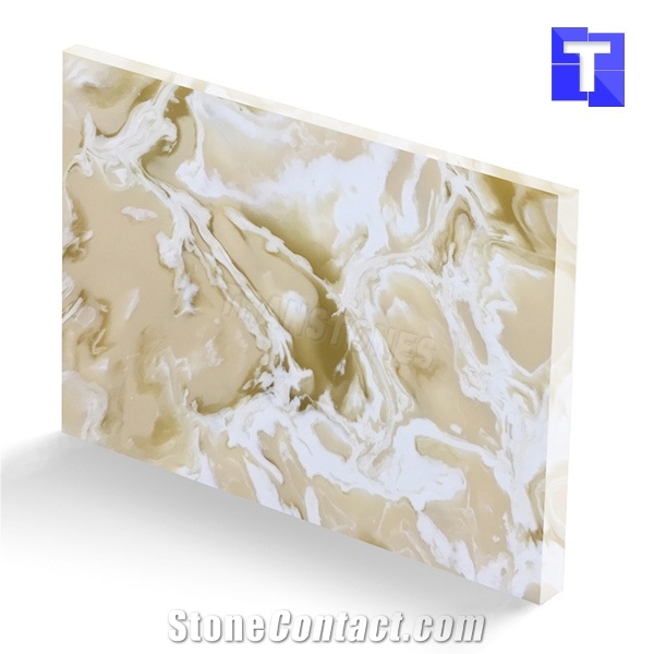New Material Artificial Beige Spray Sea Wave Onyx Wall Panel,Floor Tiles Solid Surface Cream Glass Stone for Bar Tops,Reception Table Desk Panel for Hotel Counter Tops Design,Interior Alabaster