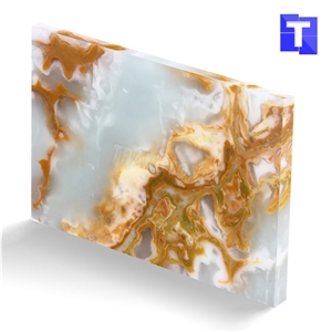 New Material Artificial Golden Sahara Onyx Wall Panel,Floor Tiles Solid Surface Beige Glass Stone for Bar Tops,Reception Table Desk,Hotel Counter Tops Design,Interior Engineered Stone