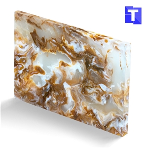 New Material Artificial Golden Sahara Onyx Wall Panel,Floor Tiles Solid Surface Beige Glass Stone for Bar Tops,Reception Table Desk,Hotel Counter Tops Design,Interior Engineered Stone